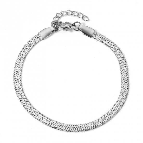 Picture of 1 Piece Eco-friendly 304 Stainless Steel Snake Chain Bracelets Silver Tone Oval 17cm(6 6/8") long