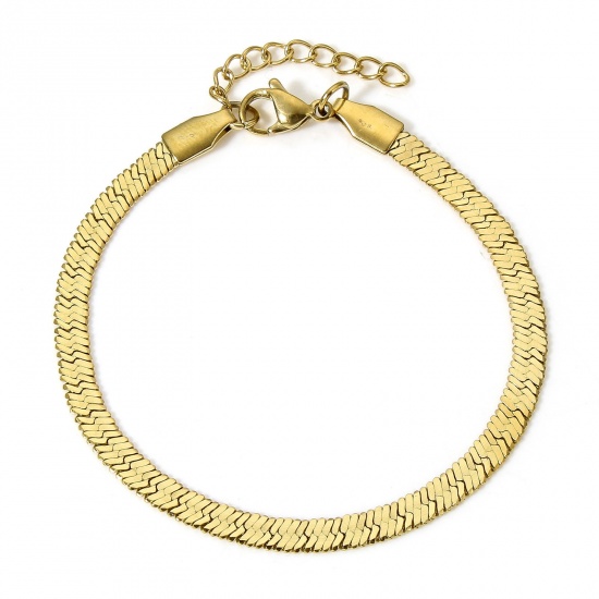 Picture of 1 Piece Eco-friendly Vacuum Plating 304 Stainless Steel Snake Chain Bracelets 18K Gold Color Stripe 17cm(6 6/8") long
