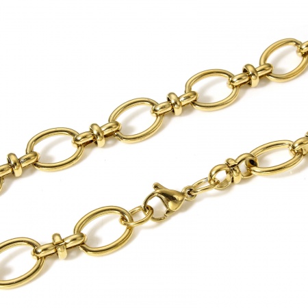 Picture of Eco-friendly Vacuum Plating 304 Stainless Steel Handmade Link Chain Necklace For DIY Jewelry Making With Lobster Claw Clasp And Extender Chain 40cm(15 6/8