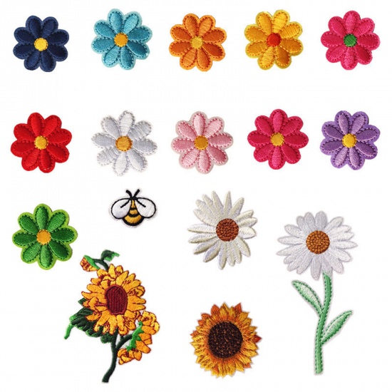 Picture of 1 Set ( 36 PCs/Set) Polyester Iron On Patches Appliques (With Glue Back) DIY Sewing Craft Clothing Decoration Multicolor Flower Mixed