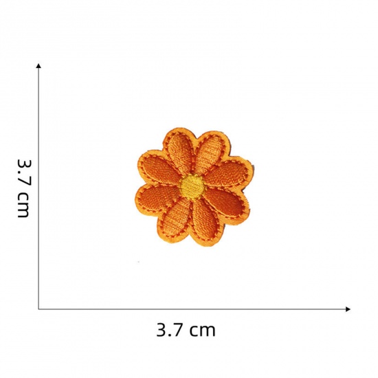 Picture of 5 PCs Polyester Iron On Patches Appliques (With Glue Back) DIY Sewing Craft Clothing Decoration Orange Flower 3.7cm x 3.7cm