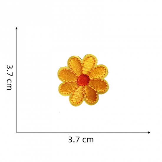 Picture of 5 PCs Polyester Iron On Patches Appliques (With Glue Back) DIY Sewing Craft Clothing Decoration Yellow Flower 3.7cm x 3.7cm