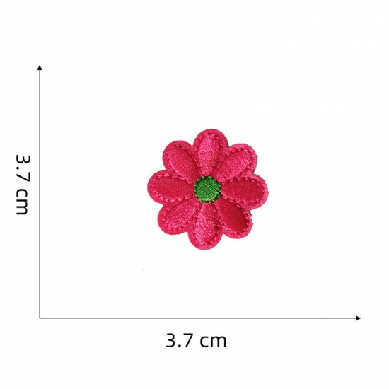 Picture of 5 PCs Polyester Iron On Patches Appliques (With Glue Back) DIY Sewing Craft Clothing Decoration Fuchsia Flower 3.7cm x 3.7cm