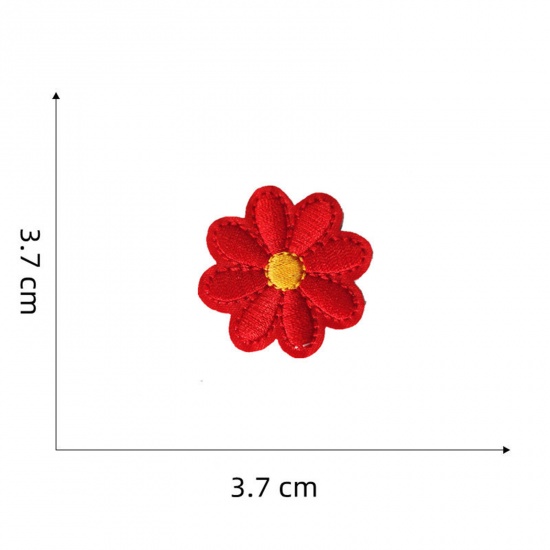 Picture of 5 PCs Polyester Iron On Patches Appliques (With Glue Back) DIY Sewing Craft Clothing Decoration Red Flower 3.7cm x 3.7cm