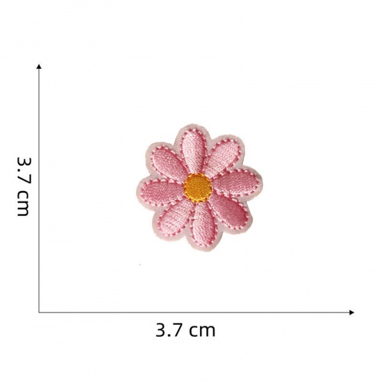 Picture of 5 PCs Polyester Iron On Patches Appliques (With Glue Back) DIY Sewing Craft Clothing Decoration Pink Flower 3.7cm x 3.7cm