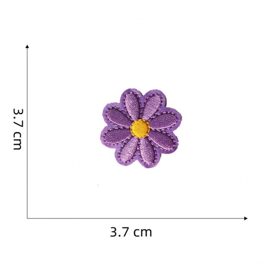 Picture of 5 PCs Polyester Iron On Patches Appliques (With Glue Back) DIY Sewing Craft Clothing Decoration Purple Flower 3.7cm x 3.7cm