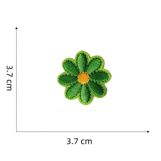 Picture of 5 PCs Polyester Iron On Patches Appliques (With Glue Back) DIY Sewing Craft Clothing Decoration Green Flower 3.7cm x 3.7cm