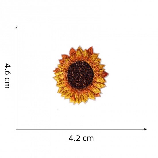 Picture of 5 PCs Polyester Iron On Patches Appliques (With Glue Back) DIY Sewing Craft Clothing Decoration Yellow Sunflower 4.6cm x 4.2cm