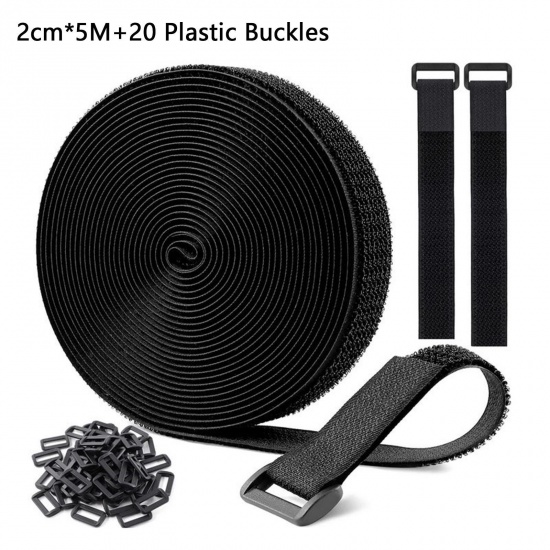 Picture of 1 Set Nylon Hook & Loop Cable Ties Wire Cable Organizer Cord Winder Manager Strap USB Cable Fastening Holder Protector Black 2cm 5M