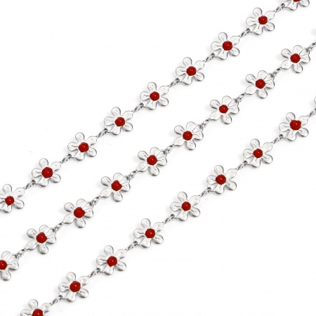 Picture of 304 Stainless Steel Handmade Link Chain For Handmade DIY Jewelry Making Findings Flower Silver Tone 6mm