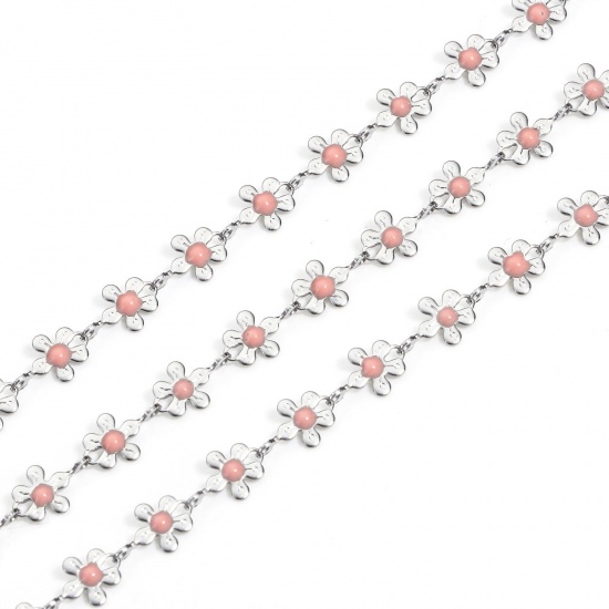 Immagine di 1 M 304 Acciaio Inossidabile Catena a Maglia Fatta a Mano Per Risultati di Creazione di Gioielli Fai-da-te Fatti a Mano Fiore Tono Argento Rosa 6mm