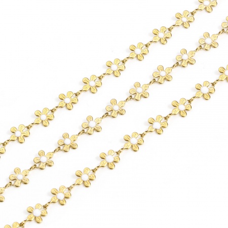 Picture of 1 M Vacuum Plating 304 Stainless Steel Handmade Link Chain For Handmade DIY Jewelry Making Findings Flower 18K Gold Plated 6mm