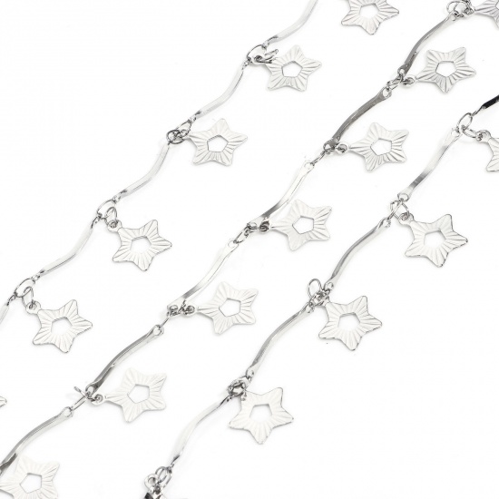 Picture of 1 M 304 Stainless Steel With Pendant Twist Chain For Handmade DIY Jewelry Making Findings Pentagram Star Silver Tone 1mm