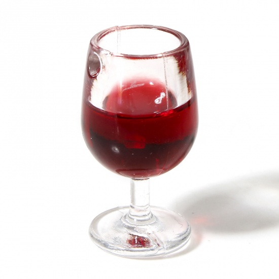 Immagine di 10 Pz Resina Ciondoli Bicchiere da vino 3D Tono Argento Colore di Vino Rosso 3.8cm x 2.1cm