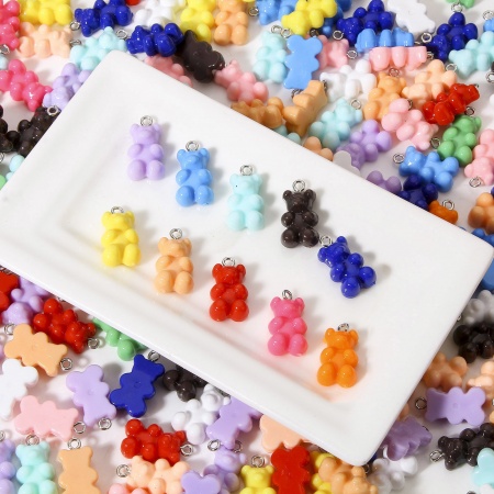 50 PCs Resin Charms Bear Animal At Random Mixed Multicolor Opaque 22mm x 12mm