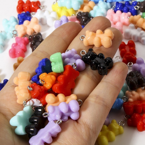 Picture of 50 PCs Resin Charms Bear Animal At Random Mixed Multicolor Opaque 22mm x 12mm