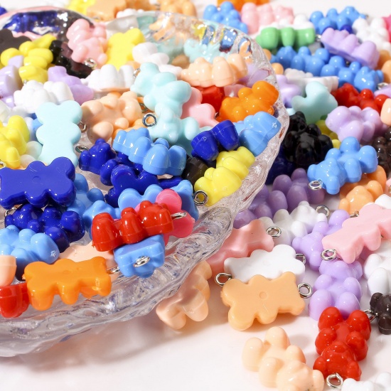 Picture of 50 PCs Resin Charms Bear Animal At Random Mixed Multicolor Opaque 22mm x 12mm