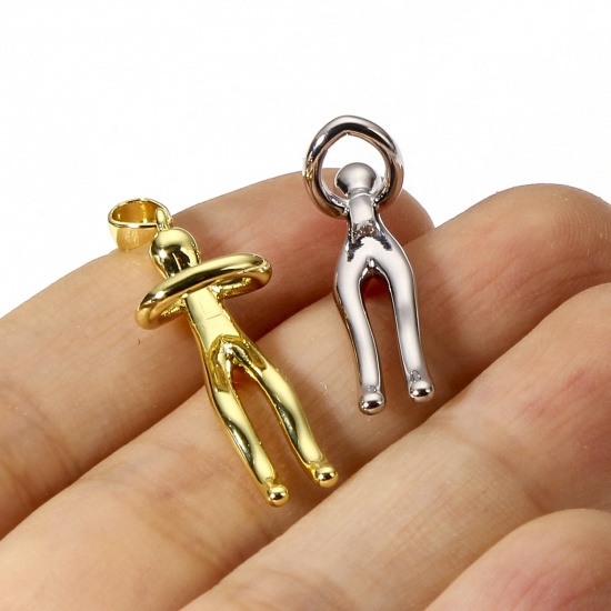 Picture of 1 Set Brass Valentine's Day Pendants 18K Real Gold Plated & Real Platinum Plated Human Detachable 3.3cm x 1cm