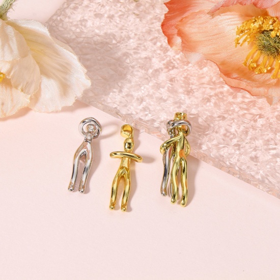 Picture of 1 Set Brass Valentine's Day Pendants 18K Real Gold Plated & Real Platinum Plated Human Detachable 3.3cm x 1cm