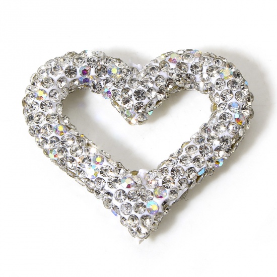 Immagine di 1 Pz Argilla Separatori San Valentino Perline per la Creazione di Gioielli con Ciondoli Fai-da-te Cuore Bianco AB Colore Strass Circa 3.4cm x 2.9cm, Foro: Circa 1.2mm