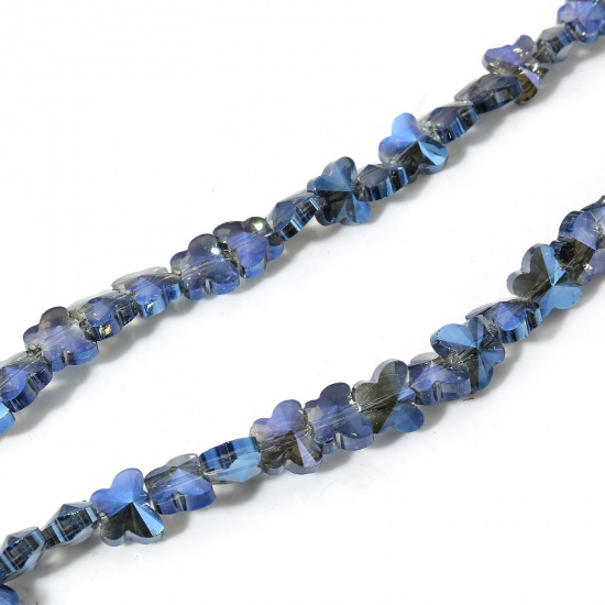 Image de 1 Enfilade (env. 100 Pcs/Enfilade) Perles pour DIY Fabrication de Bijoux de Breloquee Insecte en Verre Papillon Bleu Foncé A Facettes, 10mm x 8mm, Trou: 0.8mm, 73cm long