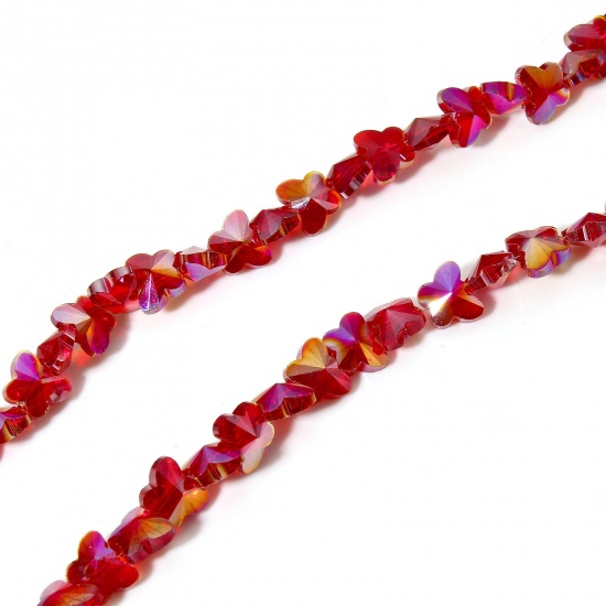 Image de 1 Enfilade (env. 100 Pcs/Enfilade) Perles pour DIY Fabrication de Bijoux de Breloquee Insecte en Verre Papillon Rouge A Facettes, 10mm x 8mm, Trou: 0.8mm, 73cm long