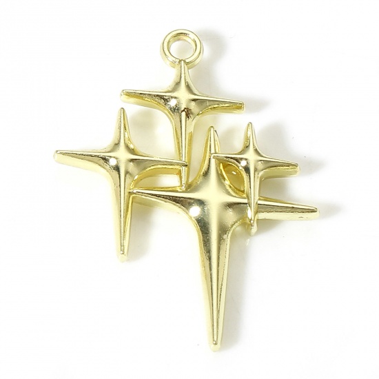 Picture of 5 PCs Zinc Based Alloy Galaxy Charms Gold Plated Star 29mm x 23mm