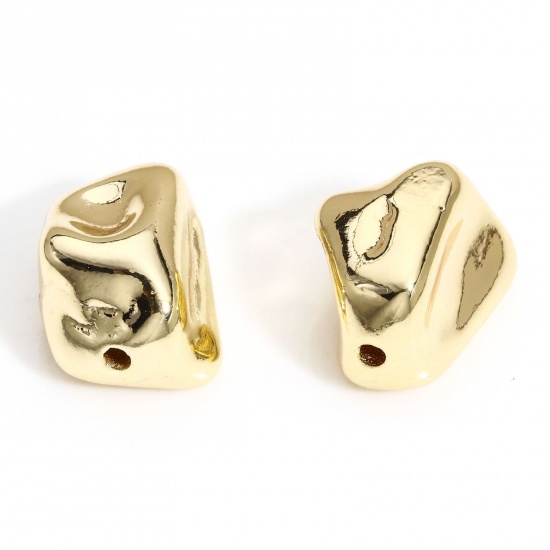 Picture of 2 PCs Brass Geometric Beads For DIY Charm Jewelry Making 18K Real Gold Plated Irregular Stone About 14mm x 10.5mm, Hole: Approx 1.3mm                                                                                                                         