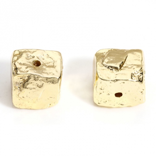 Picture of 2 PCs Brass Geometric Beads For DIY Charm Jewelry Making 18K Real Gold Plated Irregular Square About 11.5mm x 10.5mm, Hole: Approx 1.3mm                                                                                                                      