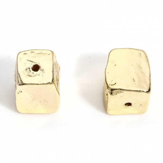 Picture of 2 PCs Brass Geometric Beads For DIY Charm Jewelry Making 18K Real Gold Plated Irregular Square About 13mm x 10.5mm, Hole: Approx 1.2mm                                                                                                                        