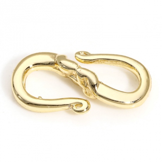 Picture of 1 Piece Brass S Shaped Snap Hook Buckle Clip 18K Real Gold Plated 17mm x 10mm                                                                                                                                                                                 