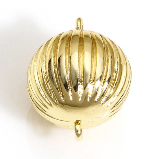 Picture of 1 Piece Brass Magnetic Clasps Lantern Stripe 18K Real Gold Plated Can Open 13mm x 10mm                                                                                                                                                                        