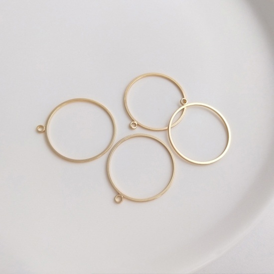 Picture of 2 PCs Brass Geometric Bezel Frame Charms Pendants 14K Real Gold Plated Round 22mm Dia.                                                                                                                                                                        