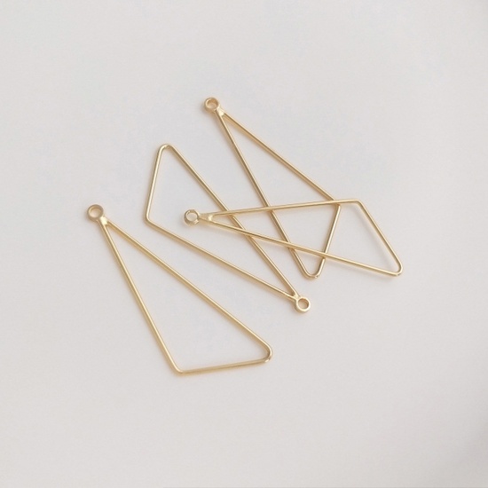 Picture of 2 PCs Brass Geometric Bezel Frame Charms Pendants 14K Real Gold Plated Triangle 3.5cm x 1.2cm                                                                                                                                                                 