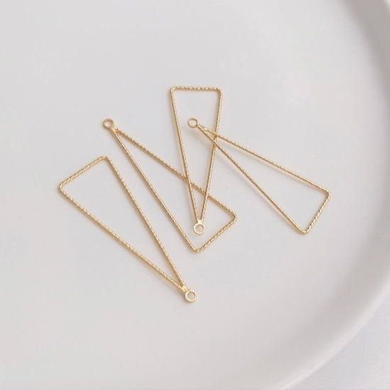 Picture of 2 PCs Brass Geometric Bezel Frame Charms Pendants 14K Real Gold Plated Triangle 3.8cm x 1.3cm                                                                                                                                                                 