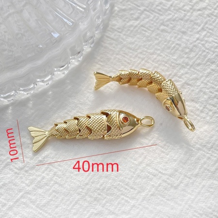 Picture of 1 Piece Eco-friendly Brass Ocean Jewelry Pendants 18K Real Gold Plated Fish Animal 3D Movable Orange-red Cubic Zirconia 4cm x 1cm