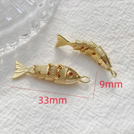 Picture of 1 Piece Eco-friendly Brass Ocean Jewelry Pendants 18K Real Gold Plated Fish Animal 3D Movable Orange-red Cubic Zirconia 3.3cm x 0.9cm