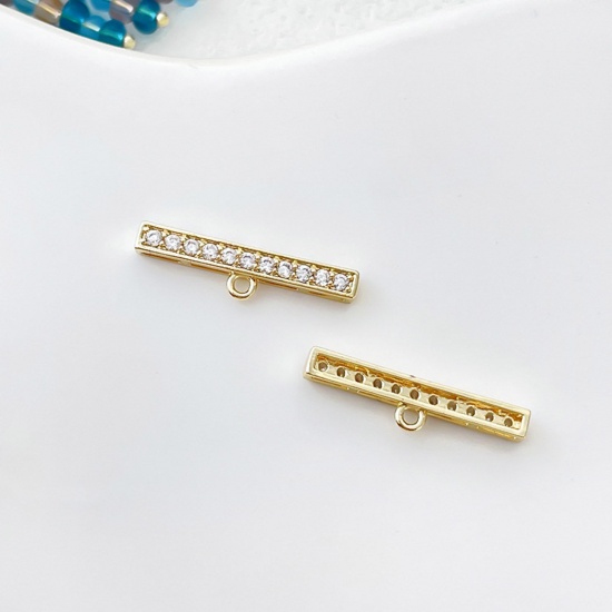 Picture of 2 PCs Brass Chandelier Connectors Sticks Platinum Color Micro Pave Clear Rhinestone 23mm x 3mm                                                                                                                                                                