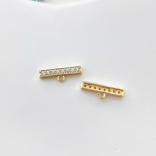 Picture of 2 PCs Brass Chandelier Connectors Sticks Platinum Color Micro Pave Clear Rhinestone 17mm x 3mm                                                                                                                                                                