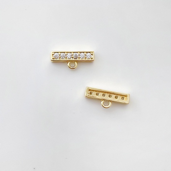 Picture of 2 PCs Brass Chandelier Connectors Sticks Platinum Color Micro Pave Clear Rhinestone 13mm x 3mm                                                                                                                                                                