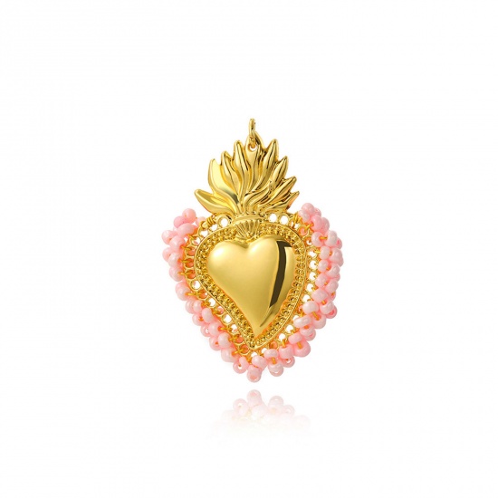 Immagine di 1 Pz Lega di Zinco Religione Ciondoli Oro Placcato Rosa Ex Voto Cuore in Rilievo 5.5cm x 4cm