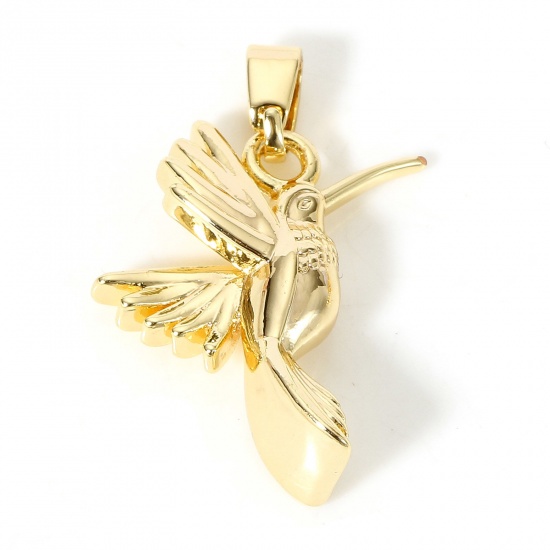 Immagine di 2 Pz Ottone Ciondoli Pendenti Colibrì 18K Vero Oro Placcato 3D 23mm x 16mm