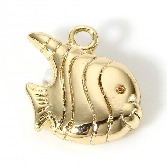 Immagine di 2 Pz Ottone Charms Pesce 18K Vero Oro Placcato 3D 10mm x 9mm