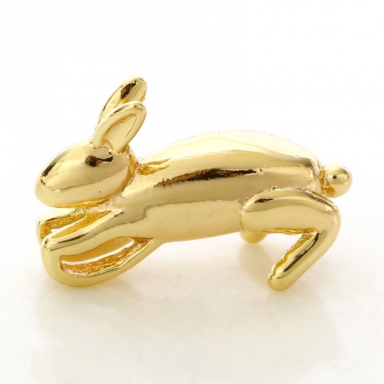 Immagine di 2 Pz Ottone Pasqua Charms Coniglio 18K Vero Oro Placcato 3D 13mm x 8.5mm