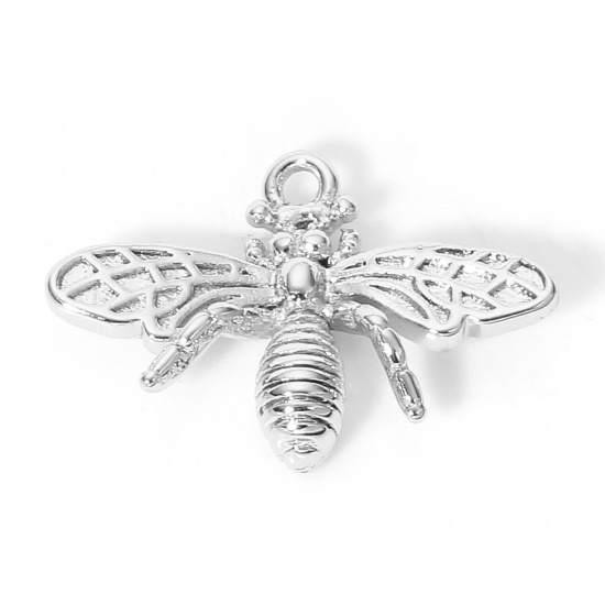 Imagen de 5 Unidades Latón Insecto Colgantes Charms Abejas Platino Real Chapado 3D 14mm x 10mm