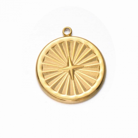 Image de 1 Pièce Breloques en 304 Acier Inoxydable Placage sous Vide Galaxie Rond Doré Soleil 19mm x 17mm 