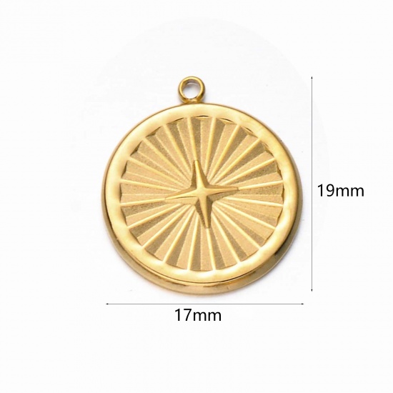Image de 1 Pièce Breloques en 304 Acier Inoxydable Placage sous Vide Galaxie Rond Doré Soleil 19mm x 17mm 