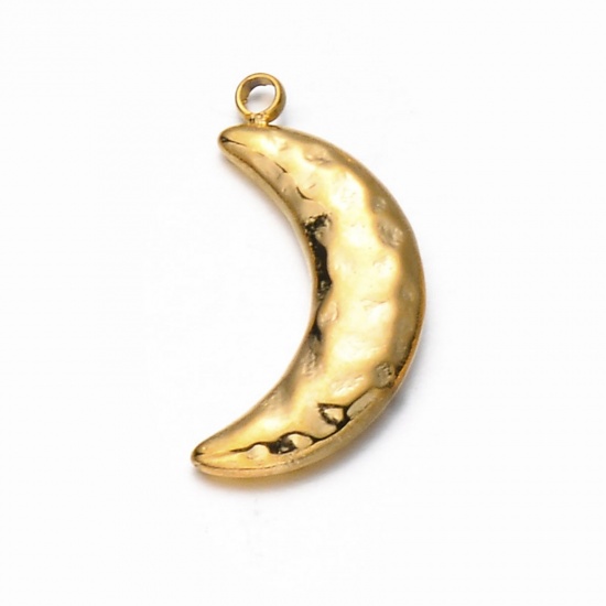 Image de 1 Pièce Breloques en 304 Acier Inoxydable Placage sous Vide Galaxie Demi Lune Doré 19mm x 10mm 