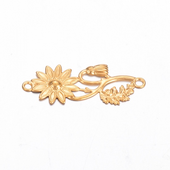 Image de 1 Pièce Connecteurs Pendentifs Breloques en 304 Acier Inoxydable Placage sous Vide Style Pastoral Branches Doré Fleurs 39mm x 15mm 