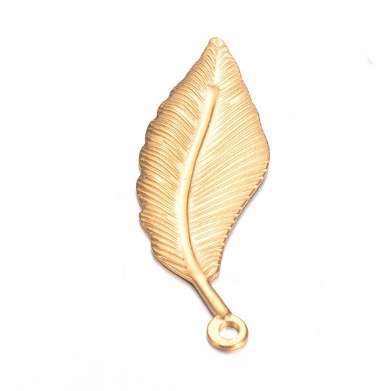 Image de 1 Pièce Pendentifs en 304 Acier Inoxydable Placage sous Vide Style Pastoral Feuille Doré 50mm x 11mm 